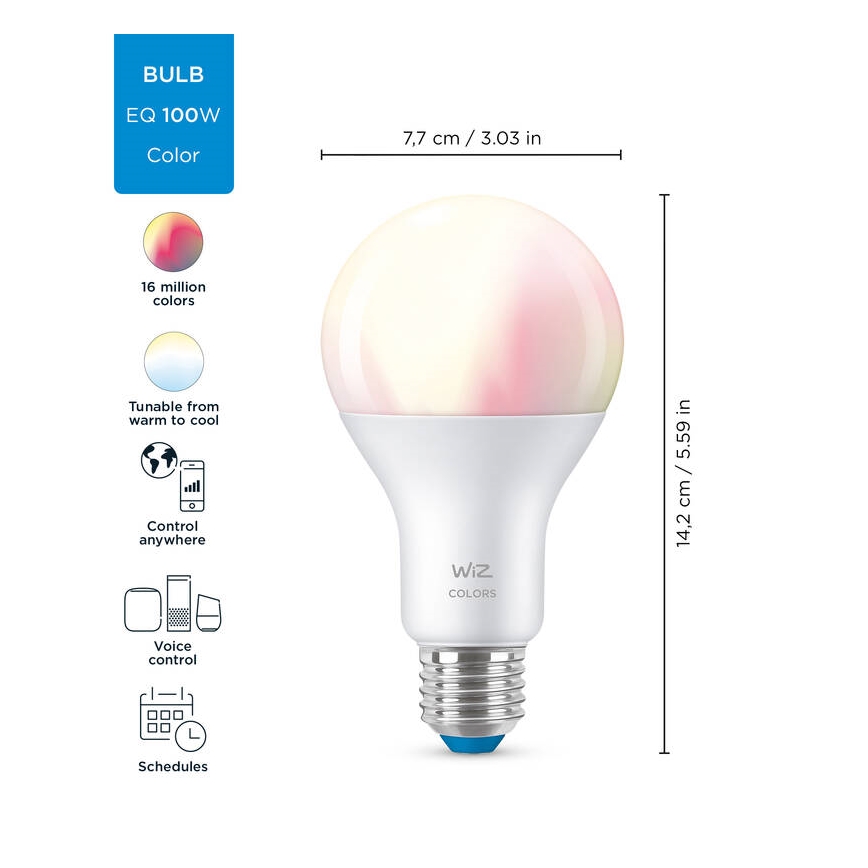 LED RGBW Stmievateľná žiarovka A67 E27/13W/230V 2200-6500K CRI 90 Wi-Fi -WiZ