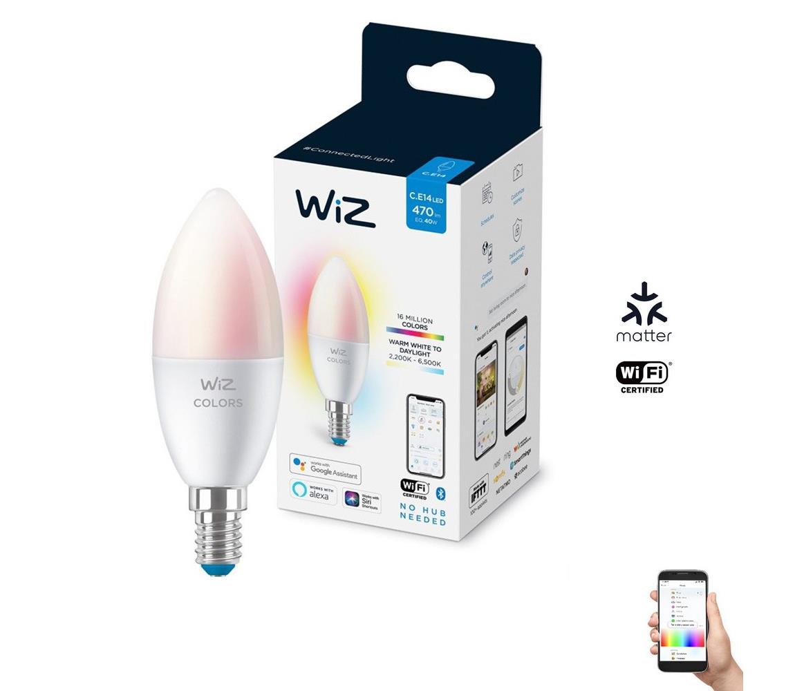 LED RGBW Stmievateľná žiarovka C37 E14/4,9W/230V 2200-6500K CRI 90 Wi-Fi -WiZ 8718699787097