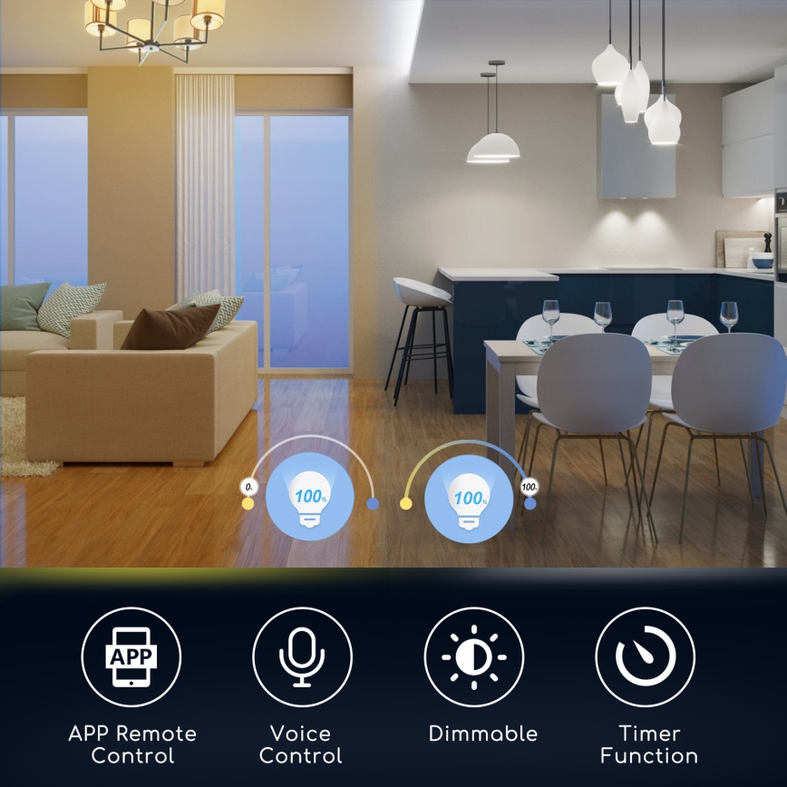 LED RGBW Stmievateľná žiarovka C37 E27/5W/230V 3000-6500K Wi-Fi - Aigostar