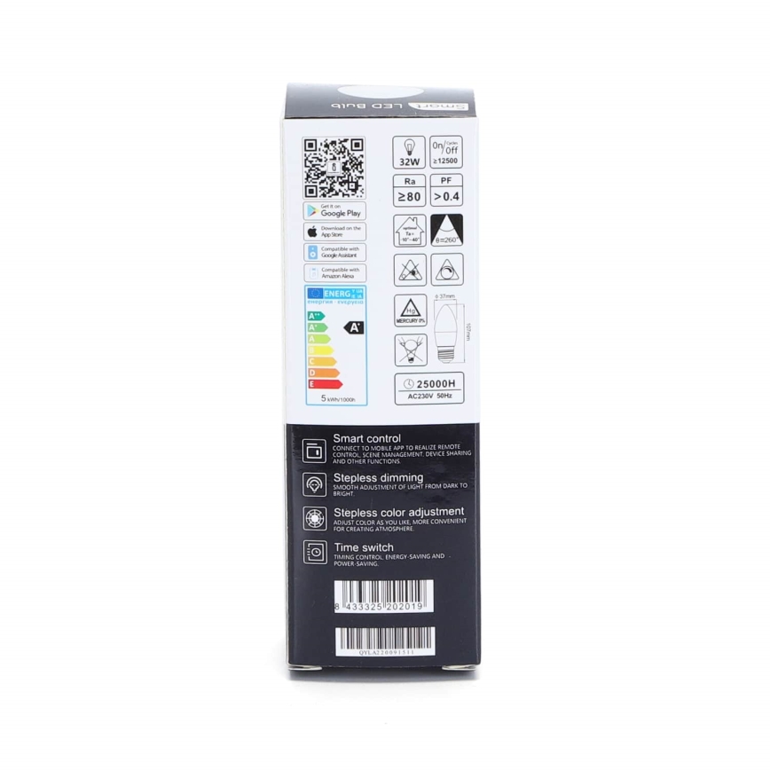 LED RGBW Stmievateľná žiarovka C37 E27/5W/230V 3000-6500K Wi-Fi - Aigostar