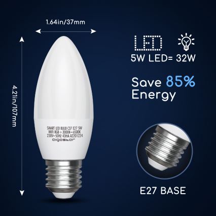 LED RGBW Stmievateľná žiarovka C37 E27/5W/230V 3000-6500K Wi-Fi - Aigostar