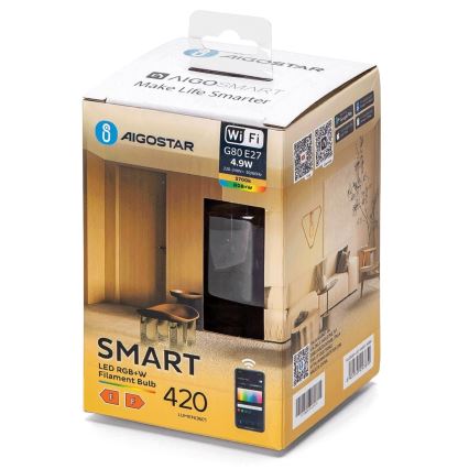 LED RGBW Stmievateľná žiarovka FILAMENT G80 E27/4,9W/230V 2700K Wi-Fi - Aigostar