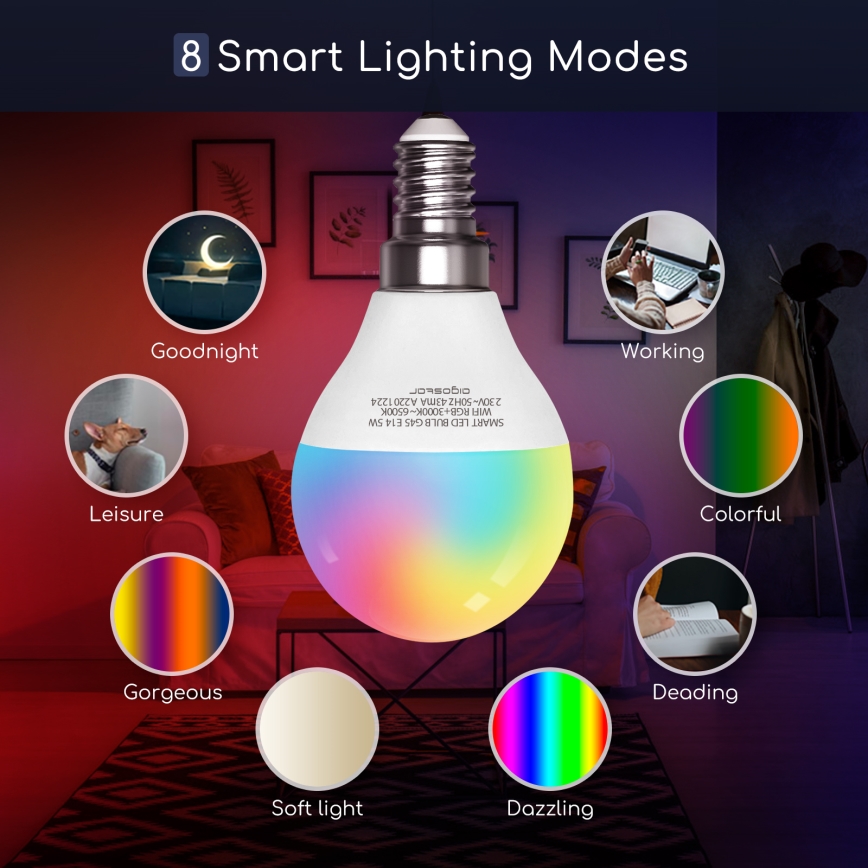 LED RGBW Stmievateľná žiarovka G45 E14/5W/230V 3000-6500K Wi-Fi - Aigostar