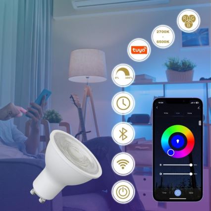 LED RGBW Stmievateľná žiarovka GU10/4,5W/230V 2700-6500K Wi-Fi Tuya