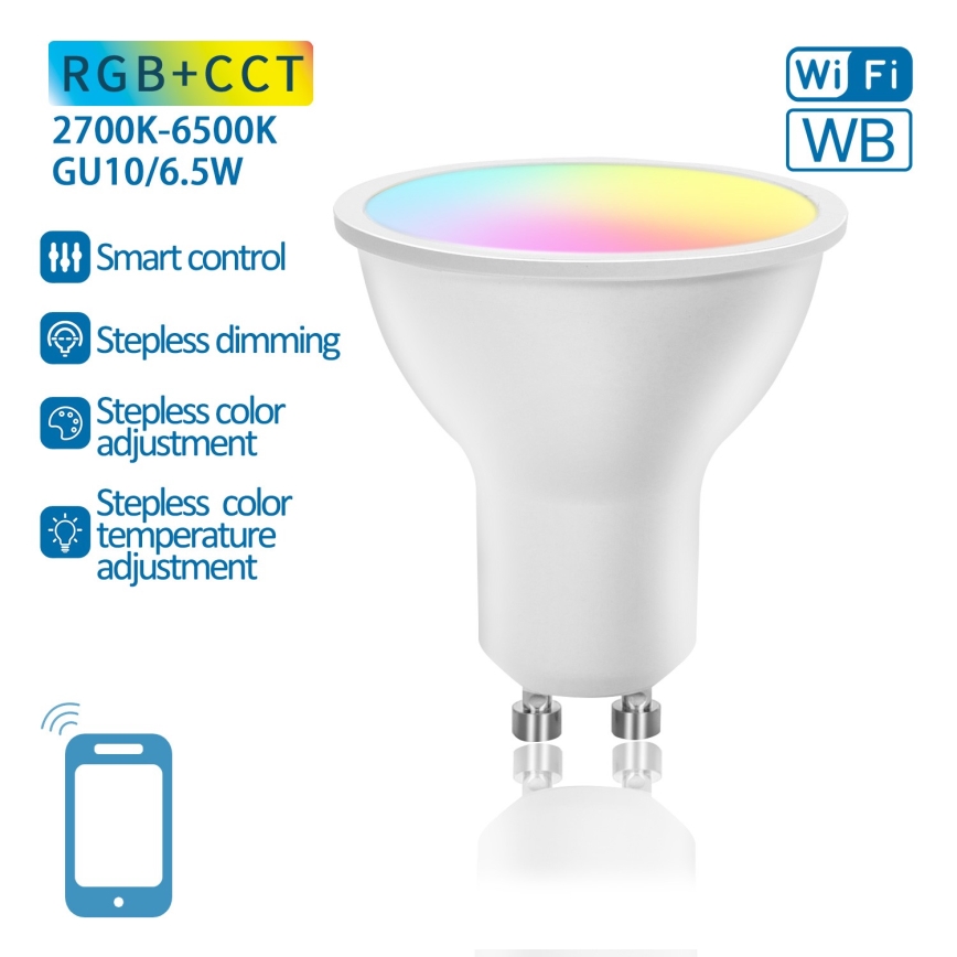 LED RGBW Stmievateľná žiarovka GU10/6,5W/230V 2700-6500K Wi-Fi - Aigostar
