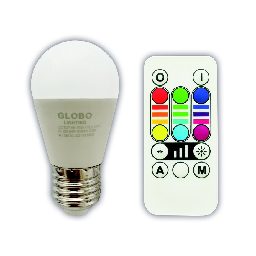 LED RGBW Stmievateľná žiarovka E27/6W/230V 3000K + diaľkové ovládanie - Globo