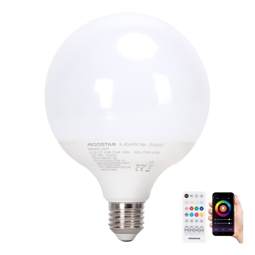 LED RGBW Stmievateľná žiarovka MESH G120 E27/4,9W/230V 2700-6500K + diaľkové ovládanie - Aigostar