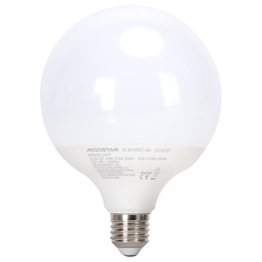 LED RGBW Stmievateľná žiarovka MESH G120 E27/4,9W/230V 2700-6500K + diaľkové ovládanie - Aigostar