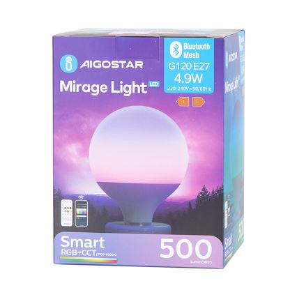 LED RGBW Stmievateľná žiarovka MESH G120 E27/4,9W/230V 2700-6500K + diaľkové ovládanie - Aigostar