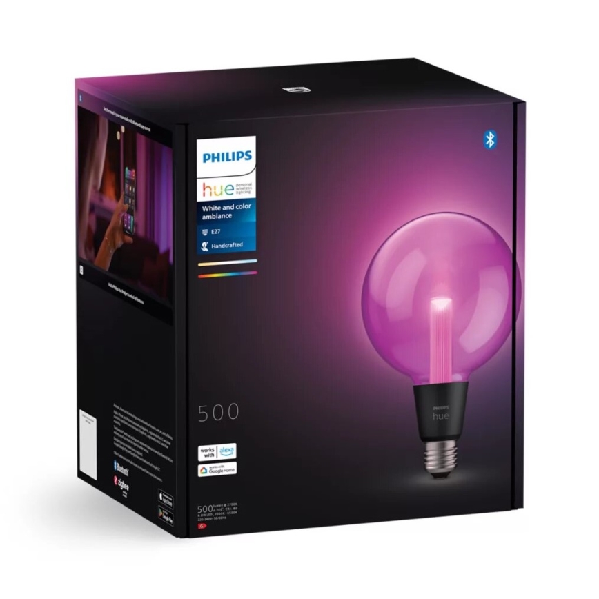 LED RGBW Stmievateľná žiarovka Philips Hue White And Color Ambiance G125 E27/6,8W/230V 2000-6500K