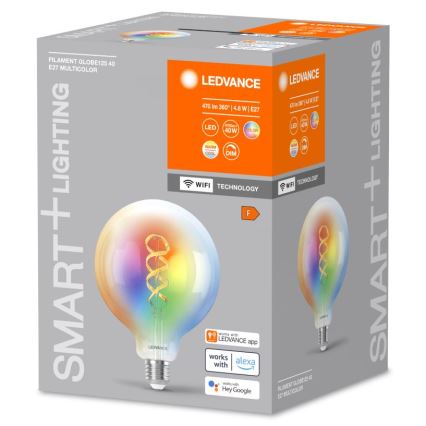 LED RGBW Stmievateľná žiarovka SMART+ FILAMENT E27/4,8W/230V 2700-6500K Wi-Fi - Ledvance