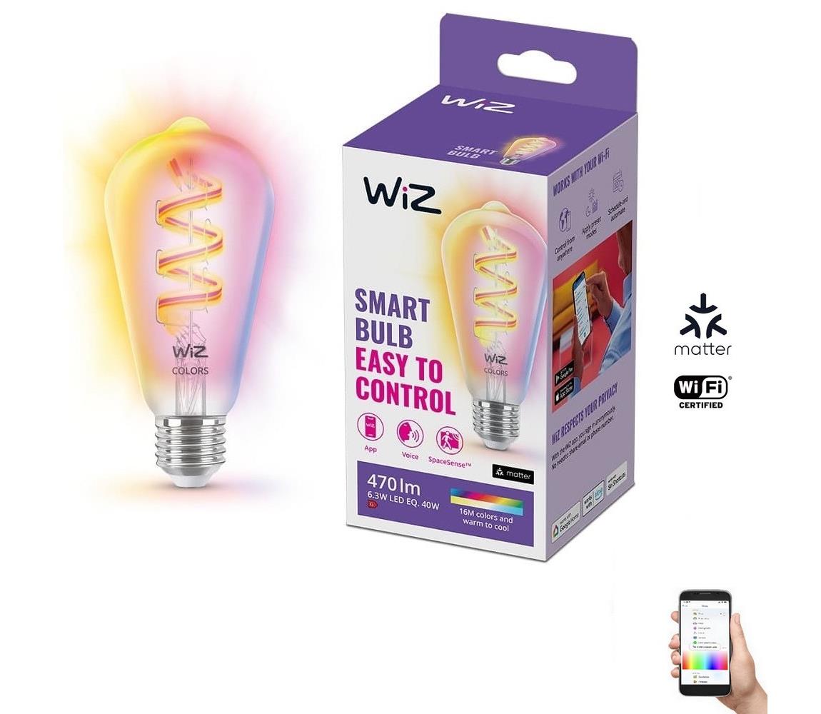 WiZ LED RGBW Stmievateľná žiarovka ST64 E27/6,3W/230V 2200-6500K Wi-Fi - WiZ
