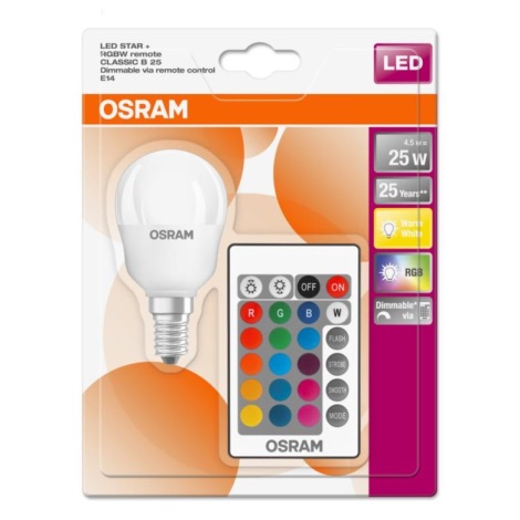LED RGBW Stmievateľná žiarovka STAR E14/4,5W/230V 2700K + DO - Osram
