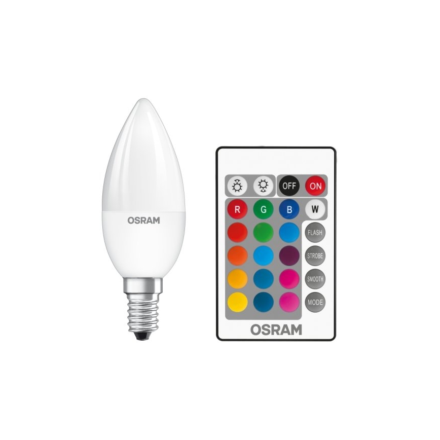 LED RGBW Stmievateľná žiarovka STAR E14/4,5W/230V 2700K + diaľkové ovládanie – Osram