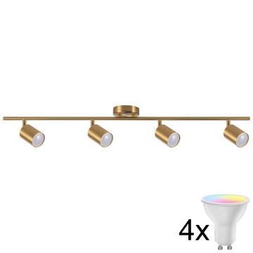 LED RGBW Stmievateľné bodové svietidlo GOLDIE 4xGU10/4,8W/230V 3000K zlaté + diaľkové ovládanie