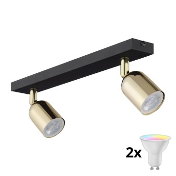 LED RGBW Stmievateľné bodové svietidlo TOP 2xGU10/6,5W/230V 2700-6500K čierna/zlatá