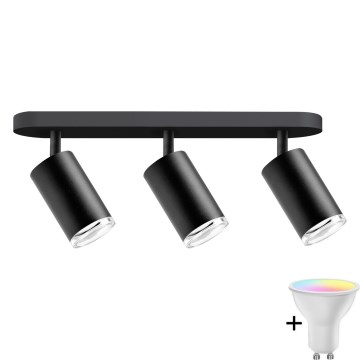 LED RGBW Stmievateľné kúpeľňové bodové svetlo TURYN 3xGU10/6,5W/230V 2700-6500K Wi-Fi IP44 čierna