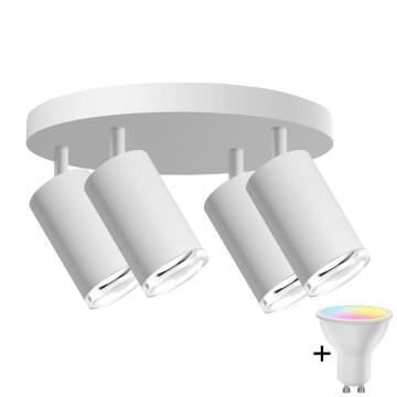 LED RGBW stmievateľné kúpeľňové bodové svietidlo TURYN 4xGU10/4,8W/230V 3000K IP44 biela + diaľkové ovládanie