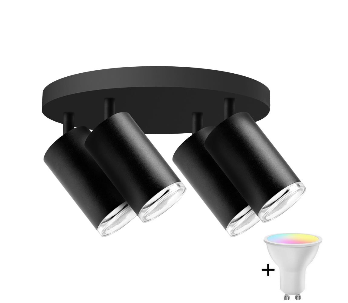 LED RGBW stmievateľné kúpeľňové bodové svietidlo TURYN 4xGU10/4,8W/230V IP44 čierne SA1916+4xAI2382