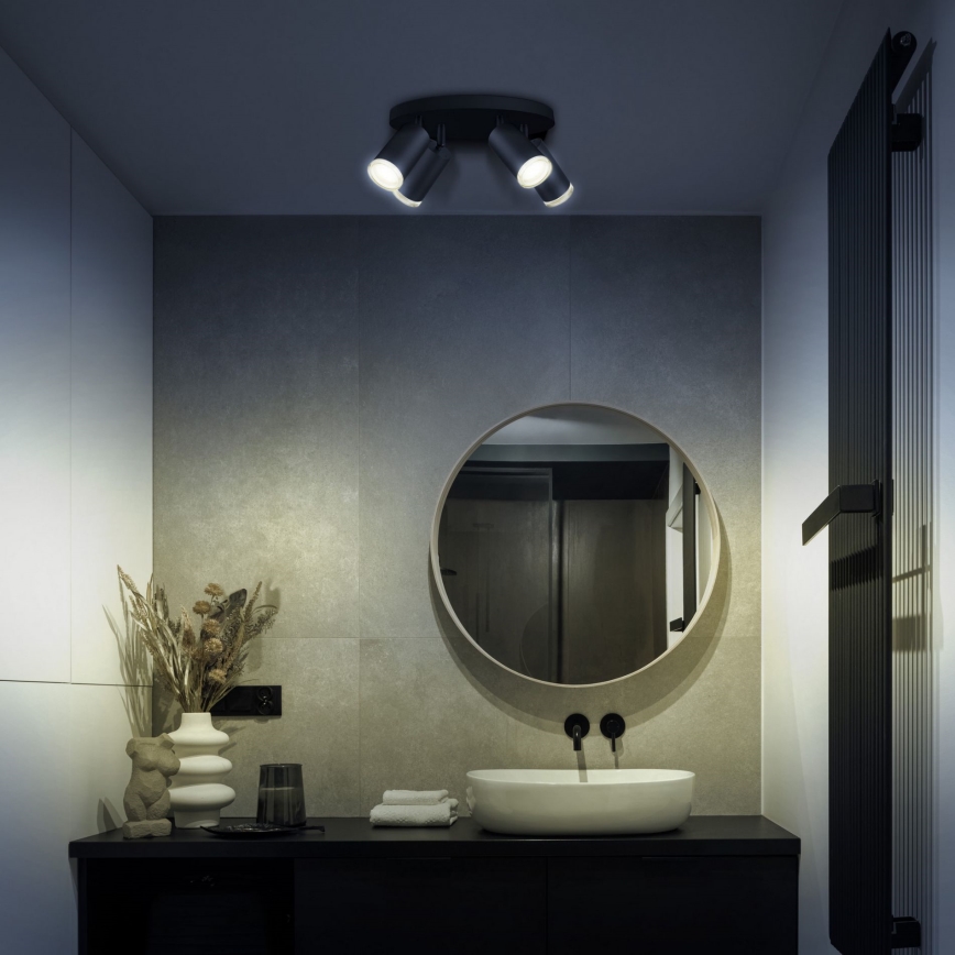LED RGBW Stmievateľné kúpeľňové bodové svietidlo TURYN 4xGU10/4,8W/230V 3000K IP44 čierne + diaľkové ovládanie