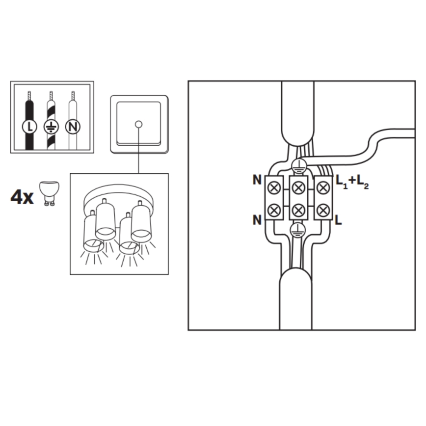 LED RGBW Stmievateľné kúpeľňové bodové svietidlo TURYN 4xGU10/6W/230V 3000K IP44 čierne + diaľkové ovládanie