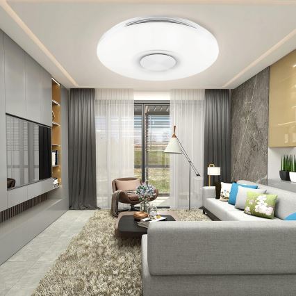 LED RGBW stmievateľné stropné svietidlo s reproduktorom LED/60W/230V 3000-6000K priemer 40 cm biele + diaľkové ovládanie