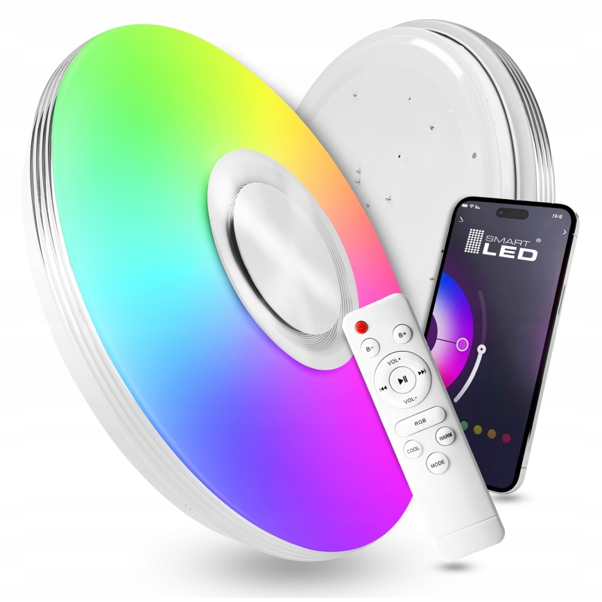 LED RGBW stmievateľné stropné svietidlo s reproduktorom LED/60W/230V 3000-6000K priemer 40 cm biele + diaľkové ovládanie