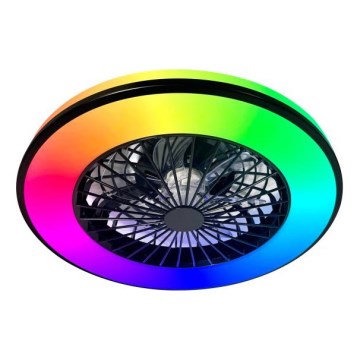 LED RGBW stmievateľné stropné svietidlo s ventilátorom VENTELUX LED/48W/230V 3000/4000/6500K priemer 48,5 cm čierne + diaľkové ovládanie