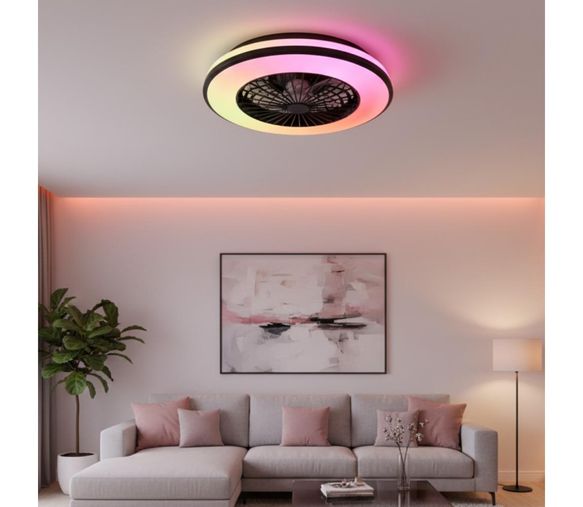 LED RGBW stmievateľné stropné svietidlo s látorom VENTELUX LED/48W/230V čierne + DO 004594