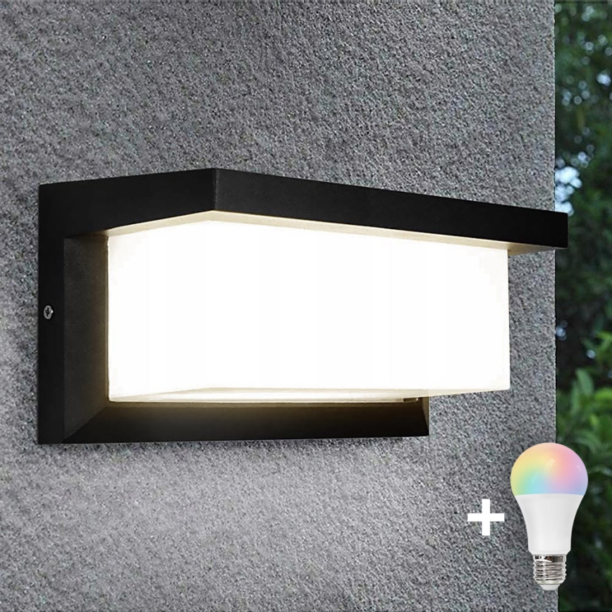 LED RGBW Stmievateľné vonkajšie nástenné svietidlo NEELY 1xE27/9W/230V 2700-6500K IP54 Wi-Fi čierne