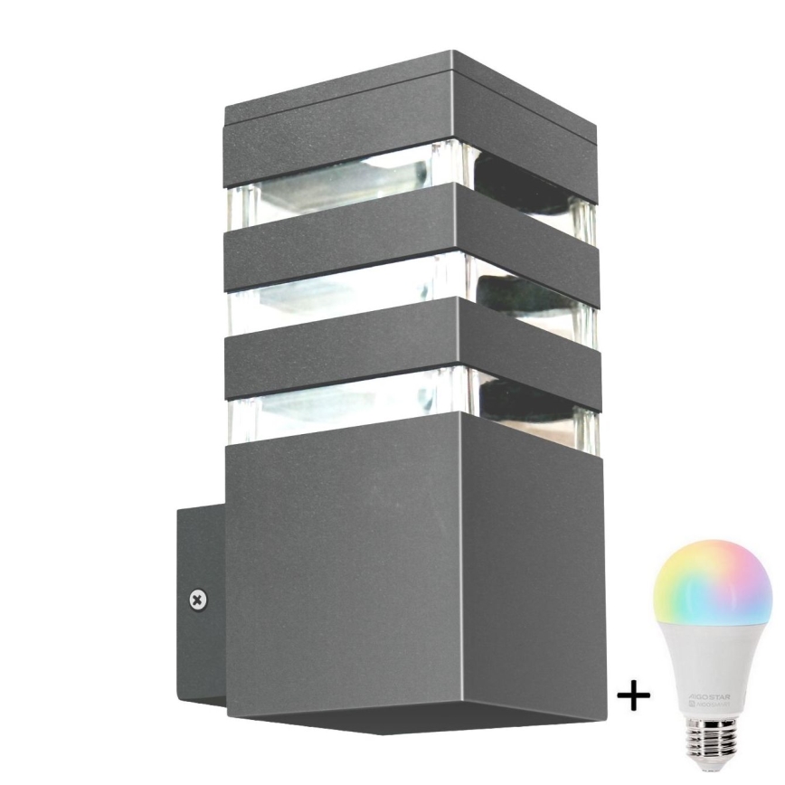 LED RGBW Stmievateľné vonkajšie nástenné svietidlo TEKSAS 1xE27/12W/230V 2700-6500K Wi-Fi IP44 antracit
