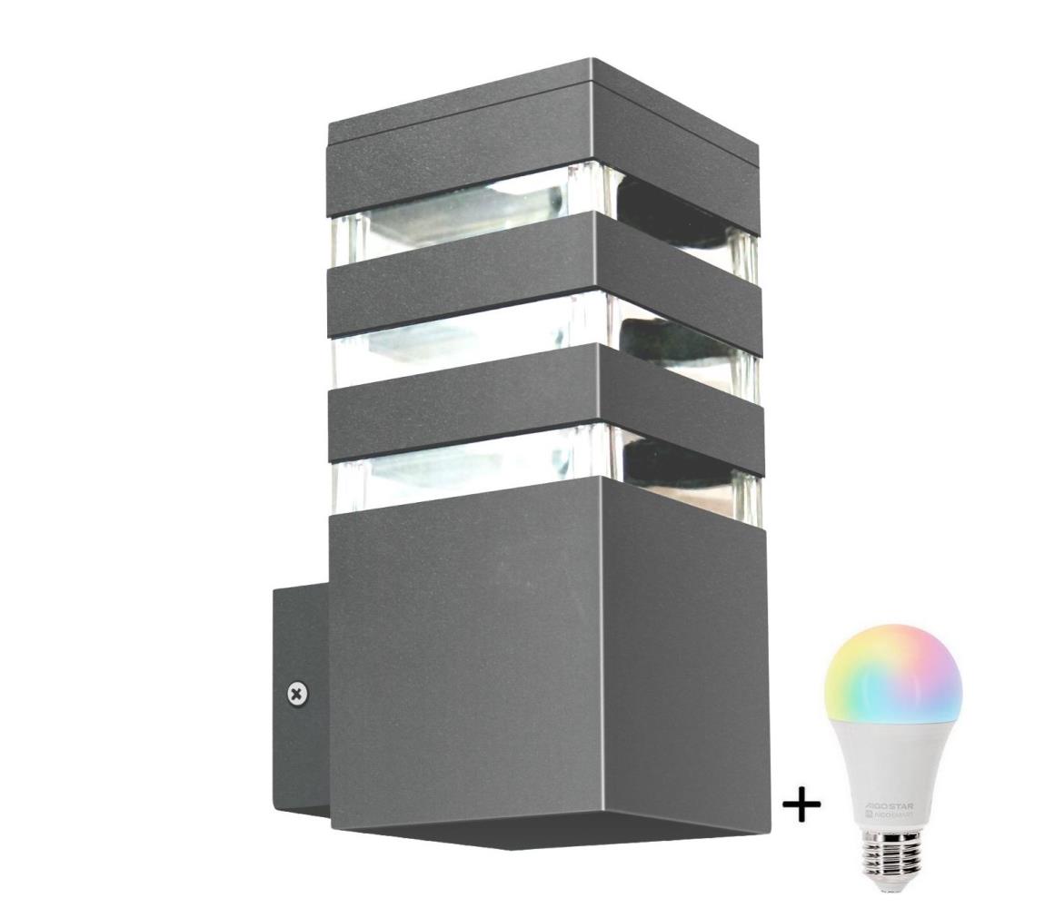 LED RGBW Stmievateľné vonkajšie nástenné svietidlo TEKSAS 1xE27/9W/230V IP44 antracit SA1549+AI0819