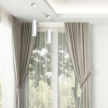 LED RGBW stlmiteľný kúpeľňový luster na lanku TURYN 1xGU10/4,8W/230V 3000K IP44 biela + diaľkové ovládanie