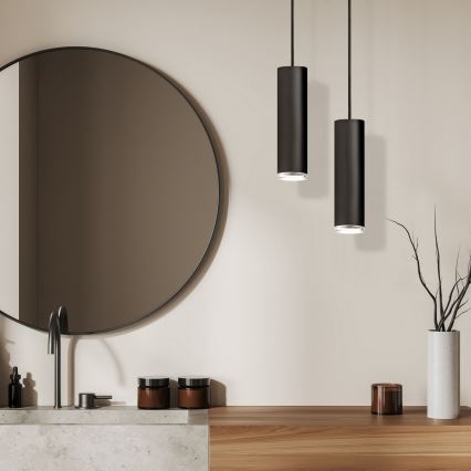 LED RGBW stmievateľný kúpeľňový luster na lanku TURYN 1xGU10/4,8W/230V 3000K IP44 čierny + diaľkové ovládanie