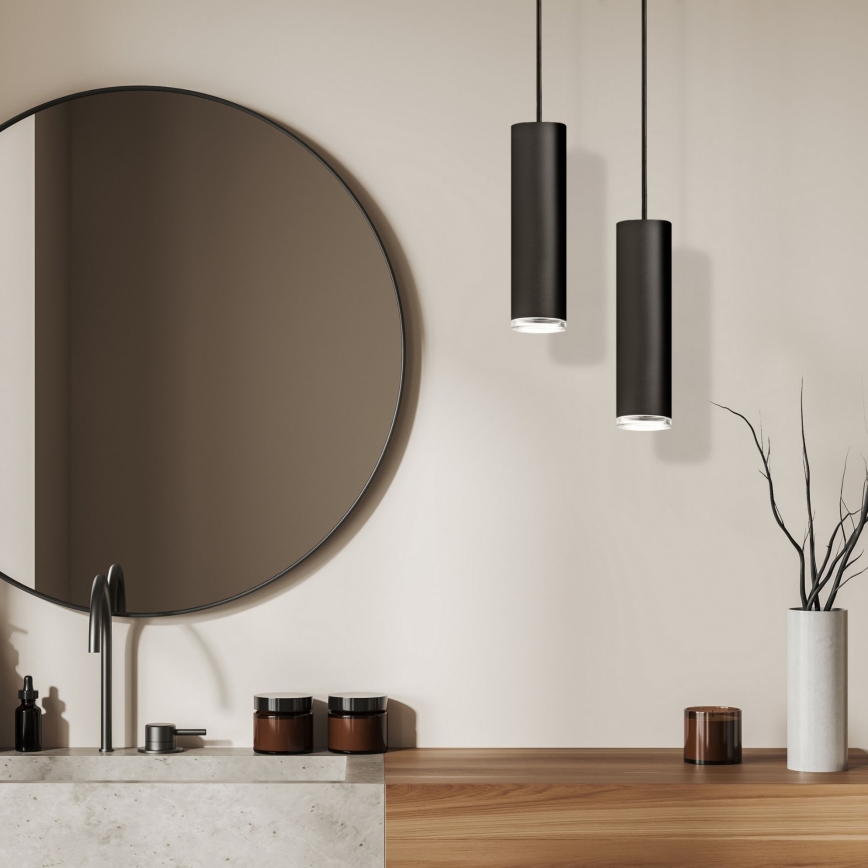 LED RGBW stmievateľný kúpeľňový luster na lanku TURYN 1xGU10/4,8W/230V 3000K IP44 čierny + diaľkové ovládanie