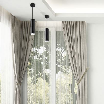 LED RGBW stmievateľný kúpeľňový luster na lanku TURYN 1xGU10/4,8W/230V 3000K IP44 čierny + diaľkové ovládanie