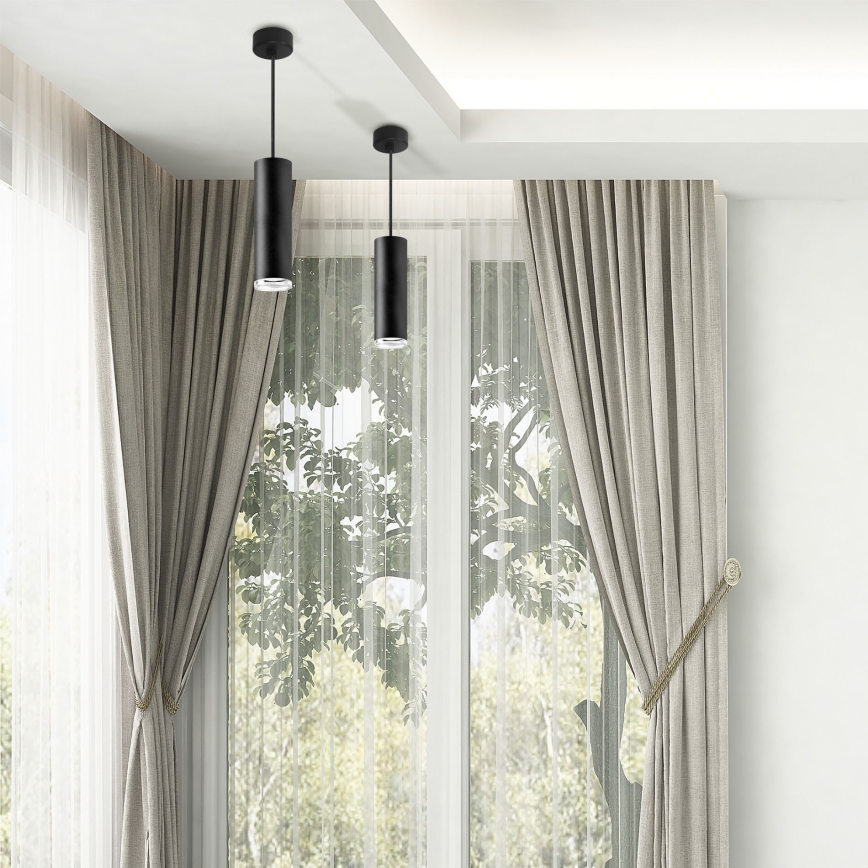 LED RGBW stmievateľný kúpeľňový luster na lanku TURYN 1xGU10/4,8W/230V 3000K IP44 čierny + diaľkové ovládanie