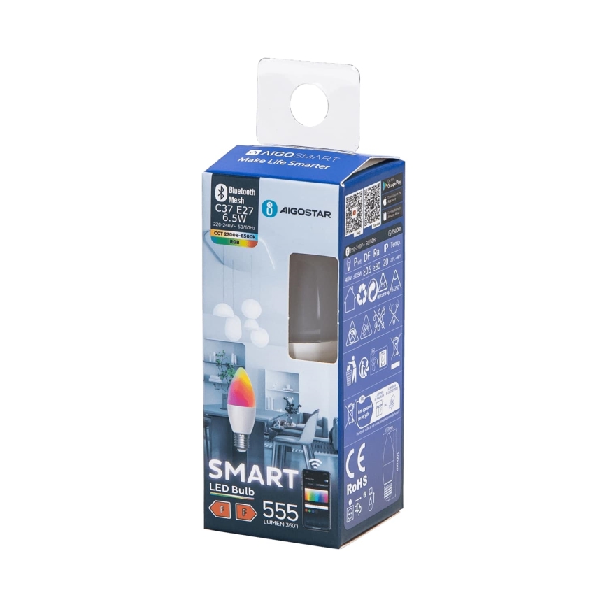 LED RGBW Stmievateľná žiarovka C37 E27/6,5W/230V 2700-6500K - Aigostar