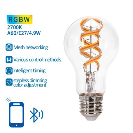 LED RGBW Žiarovka FILAMENT A60 E27/4,9W/230V 2700K - Aigostar