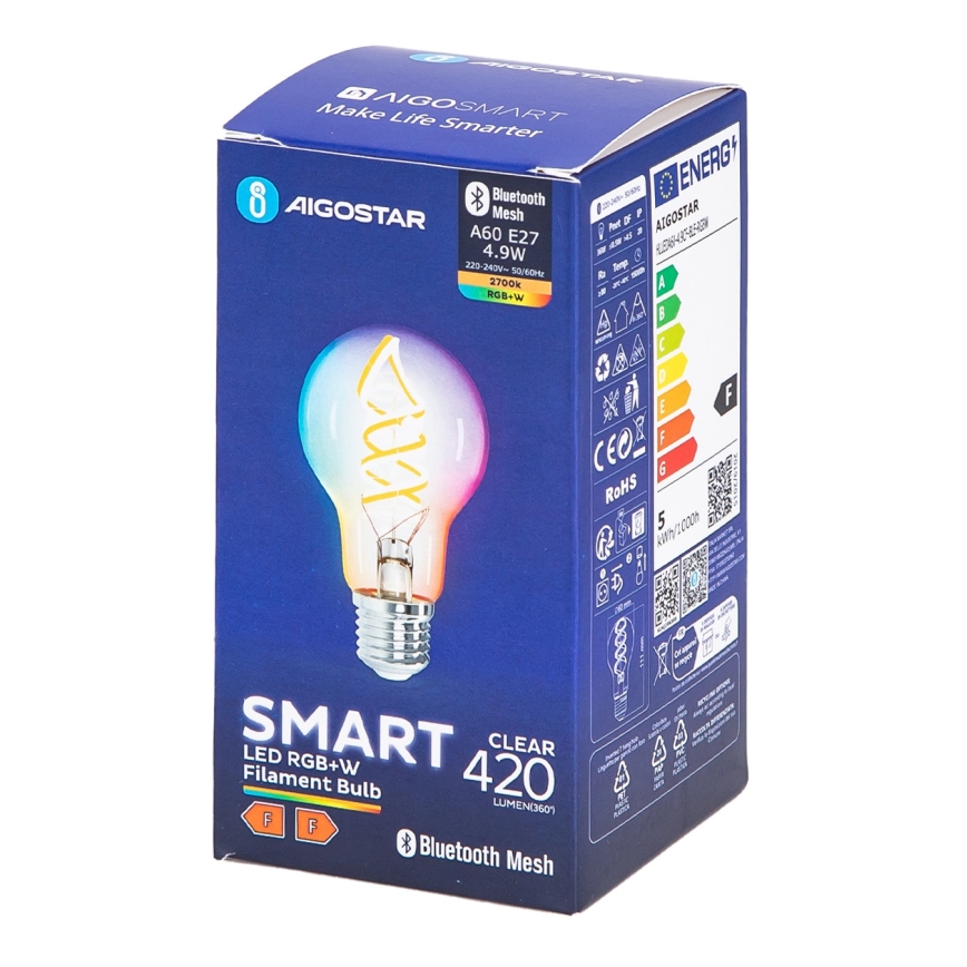 LED RGBW Stmievateľná žiarovka FILAMENT MESH Smart A60 E27/4,9W/230V 2700K - Aigostar