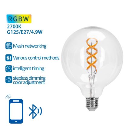 LED RGBW Stmievateľná žiarovka FILAMENT MESH Smart G125 E27/4,9W/230V 2700K - Aigostar
