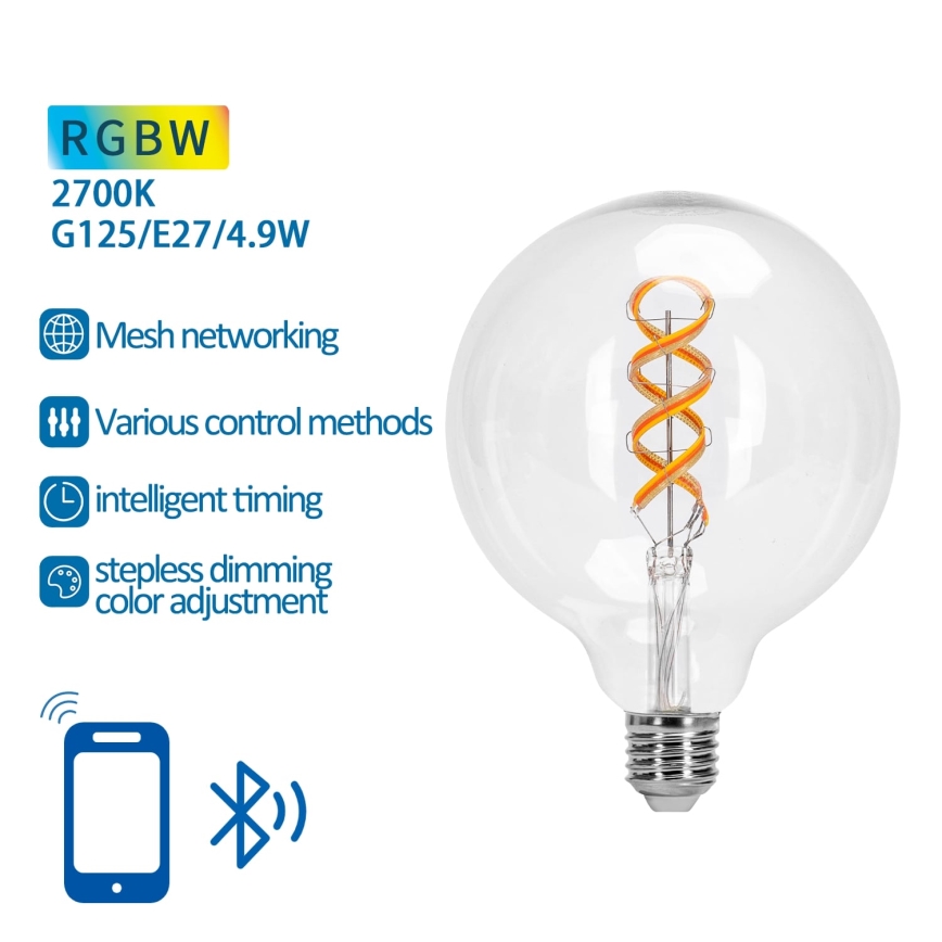LED RGBW Stmievateľná žiarovka FILAMENT MESH Smart G125 E27/4,9W/230V 2700K - Aigostar
