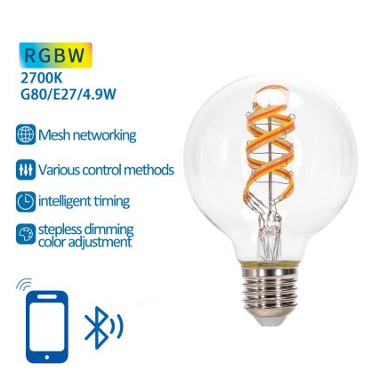 LED RGBW Stmievateľná žiarovka FILAMENT MESH Smart G80 E27/4,9W/230V 2700K - Aigostar