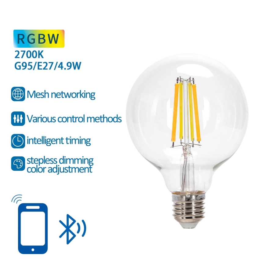 LED RGBW Stmievateľná žiarovka FILAMENT MESH Smart G95 E27/4,9W/230V 2700K - Aigostar