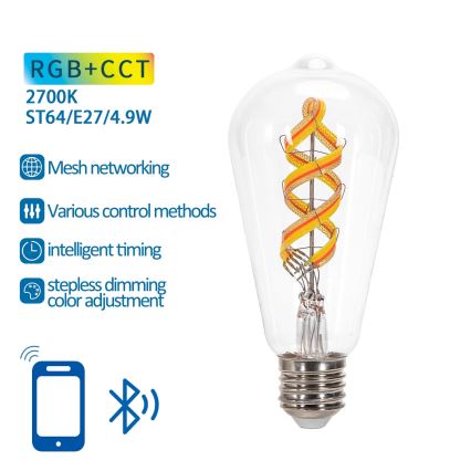 LED RGBW Stmievateľná žiarovka FILAMENT MESH Smart ST64 E27/4,9W/230V 2700K - Aigostar