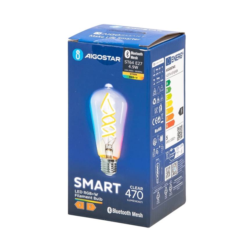 LED RGBW Stmievateľná žiarovka FILAMENT MESH Smart ST64 E27/4,9W/230V 2700K - Aigostar