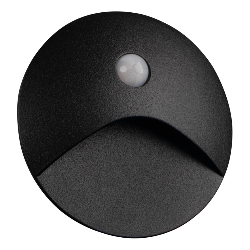 LED schodiskové svietidlo so senzorom pohybu a súmraku EXIN LED/2,5W/230V 3000K IP65 čierne okrúhle