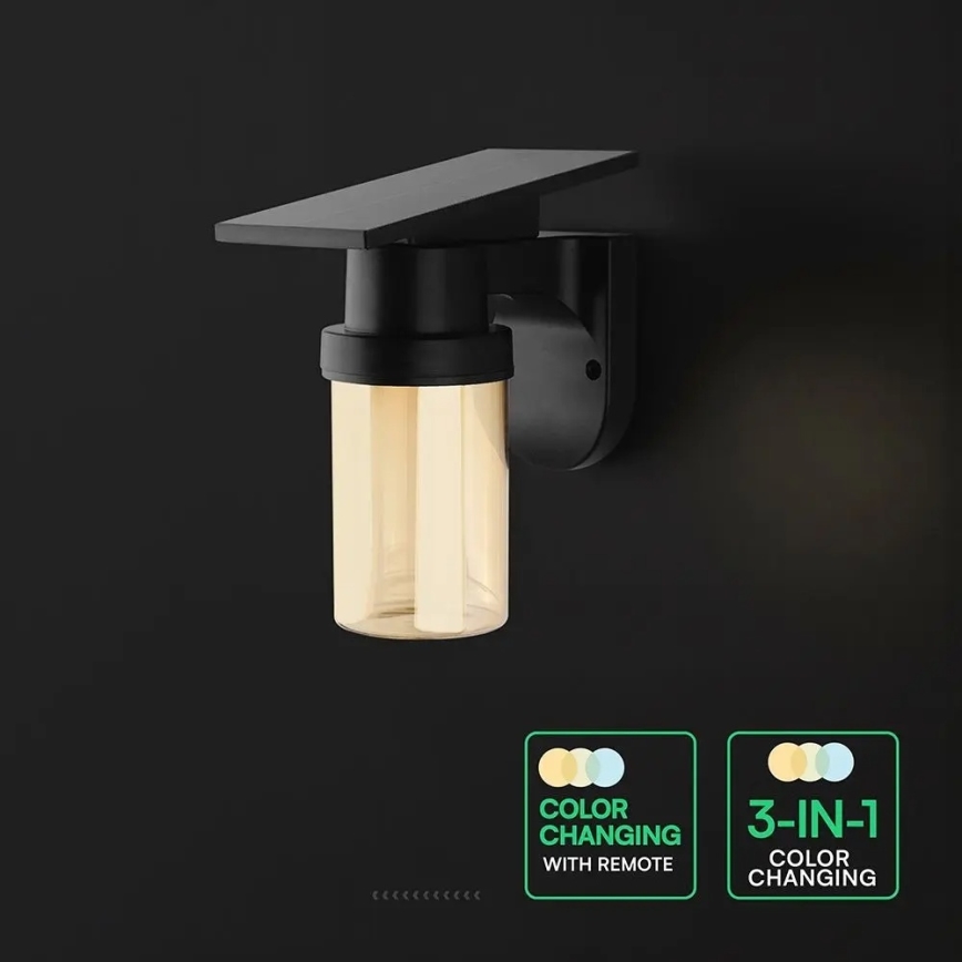 LED solárne nástenné svietidlo LED/3,7V 2700/3200/5000K IP54 1800 mAh čierna/dymová béžová + diaľkové ovládanie