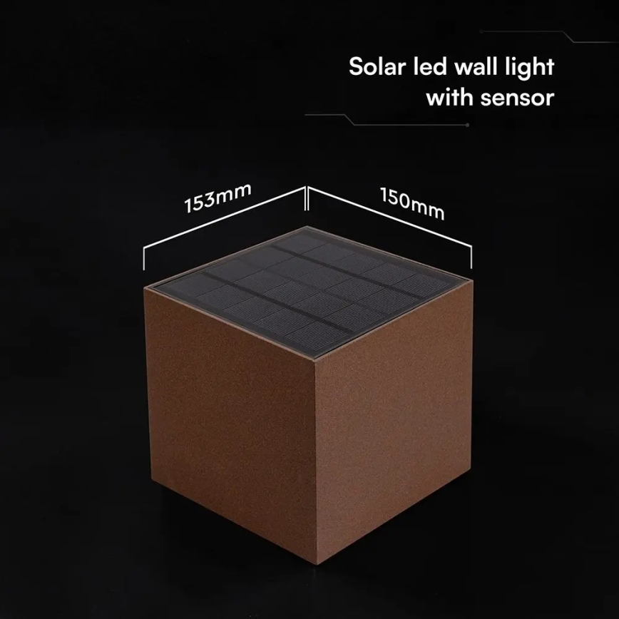 LED solárne nástenné svietidlo so senzorom LED/9W/3,7V 3000/4000/5000K IP65 2600 mAh hnedé