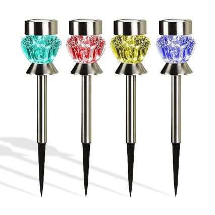 LED Solárna lampa CRYSTAL 2xLED-RGB/0,02W/1xAAA matný chróm